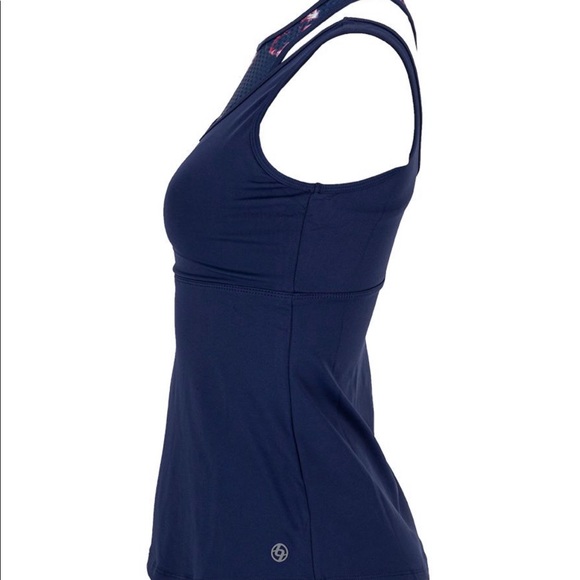 Lija Women's Racer Tennis Tank in Mystic Navy/Flowers size XL - Picture 6 of 6